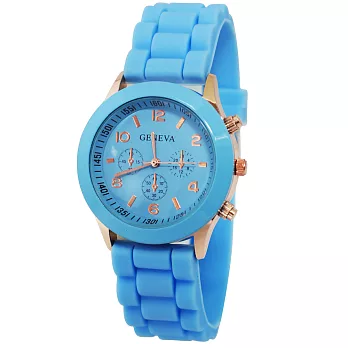 GENEVA 繽紛馬卡龍色玫殼軟矽膠錶帶造型手錶-天空藍
