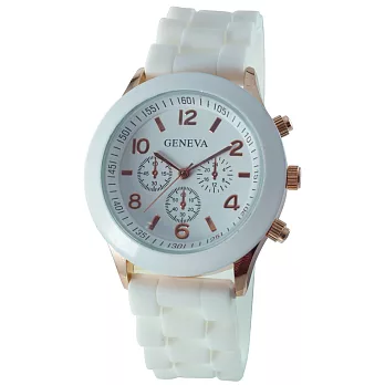 GENEVA 繽紛馬卡龍色玫殼軟矽膠錶帶造型手錶-白色