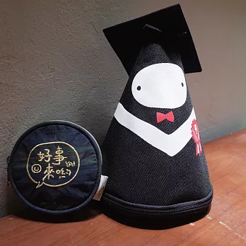 Layoo來哟/畢業禮物【學士服小精靈提袋】+【好事來喲】刺繡 開運 零錢包/耳機線、電源線收納/台灣帆布-蘇格蘭綠格