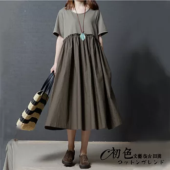 【初色】後綁帶純色拼接連衣裙-共2色-90014(M-2XL可選)M墨綠色