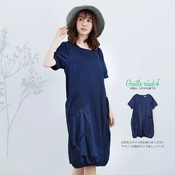 【Gentle wind】清新純色花苞連身裙-F　FREE藍