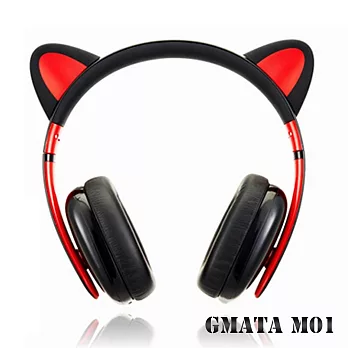 貓神萌系耳罩式耳機(藍芽無線版)黑紅配色