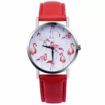 Watch-123 日日美好-紅鶴裝飾美麗隨行手錶 (2色任選)紅色