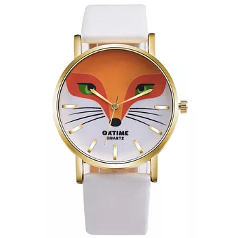 Watch-123 狐狸方程式-可愛動物個性創意學生手錶 (5色任選)白色