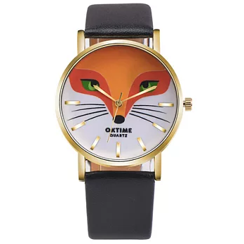 Watch-123 狐狸方程式-可愛動物個性創意學生手錶 (5色任選)黑色