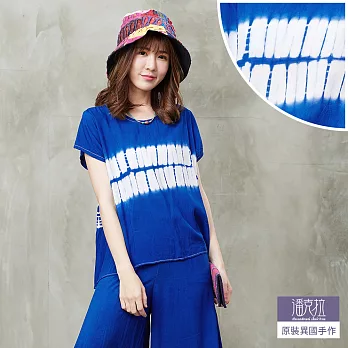 【潘克拉】藍染寬版短上衣-F　FREE藍