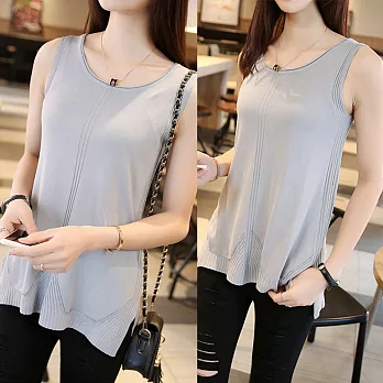 【MsMore】前短後長曲線美圓領背心100228F藍