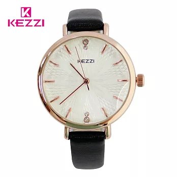KEZZI珂紫 K-1672 優雅綻放花紋玫金水鑽手錶-黑色