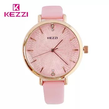 KEZZI珂紫 K-1672 優雅綻放花紋玫金水鑽手錶-粉色