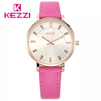 KEZZI珂紫 K-1595 氣質鑲鑽玫瑰金刻度美氛女錶-桃色