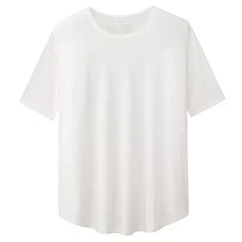 [MUJI無印良品]女嫘縈混棉五分袖長版衫XS~S白色