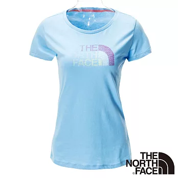 【The North Face】女 LOGO短袖T恤M粉藍