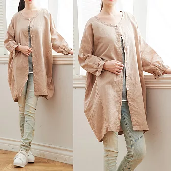 【MsMore】棉麻寬鬆休閒鬆緊袖口襯衫100477FREE粉紅