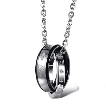 AmaZing 兩人世界-精美鑲鑽環環相扣鈦鋼情侶對鍊 (2色任選)黑色