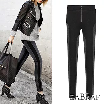 【BR】拉鍊兩色拼接修身彈力褲-共2色803712XL黑色