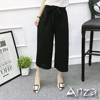 【AnZa】雪紡絲鬆緊腰帶寬管褲 (2色) FREE黑色