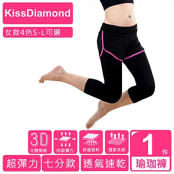 【KissDiamond】透氣排汗假2件7分運動褲(運動/瑜珈/跑步/ 4色 S-L 可選)S玫紅