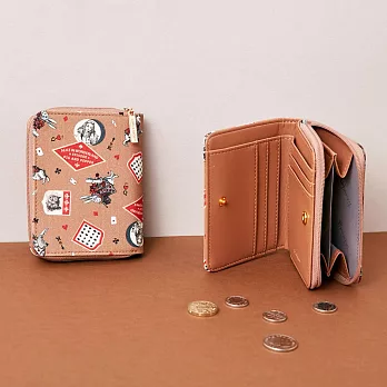 7321 Design 彩繪塗鴉皮革拉鍊短夾-夢遊仙境紅心兔