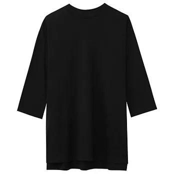 [MUJI無印良品]女嫘縈混棉短領七分袖長版衫XS~S黑色