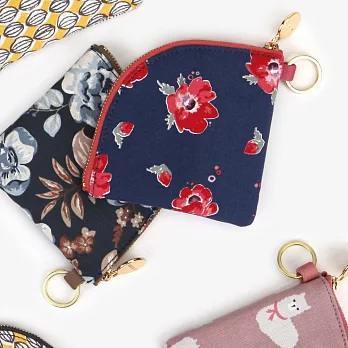 Dailylike 北歐扇形棉質收納鑰匙零錢包-04紅絲絨