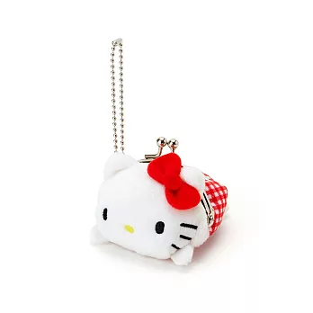 《Sanrio》HELLO KITTY趴趴玩偶造型珠扣式迷你零錢包附鍊(格子草莓)