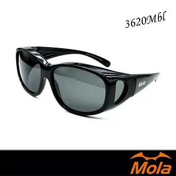 MOLA 摩拉全包覆式偏光太陽眼鏡/套鏡 一般至大臉型 男女 近視可戴-3620Mbl黑框/灰片