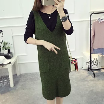 【MsMore】素面口袋針織吊帶背心裙(3色)100849F綠