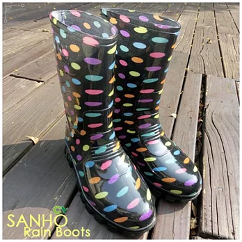 【Sanho】彩點百搭半筒長雨鞋彩點9.5