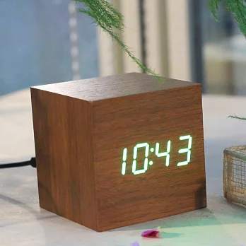 多功能木紋LED時鐘/鬧鐘/溫度計/日期‧紅檜紋綠字