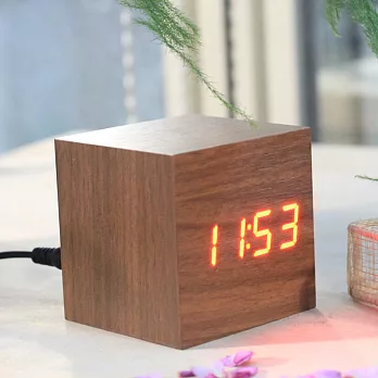 多功能木紋LED時鐘/鬧鐘/溫度計/日期‧紅檜紋紅字