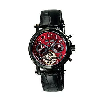 ZIPO 黑鋼雙視窗陀飛輪機械錶（炫紅）