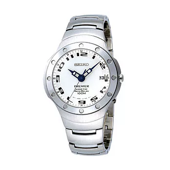 SEIKO 雙塔人動電能時尚錶(白)白
