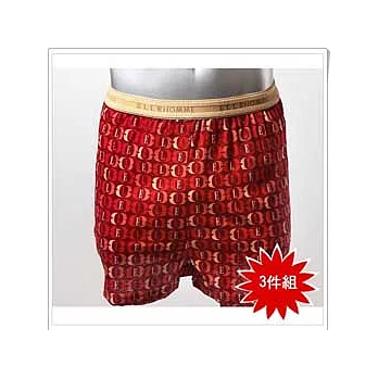 【ELLE HOMME】 時尚印花平口褲＜3件組＞紅色L