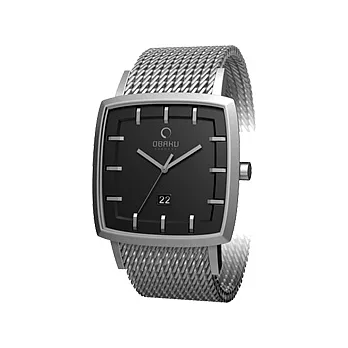 OBAKU 沉穩都會方型米蘭腕錶(黑)
