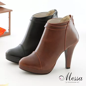 【Messa米莎】(MIT)英倫風情帥氣內真皮高跟踝靴_黑色_36