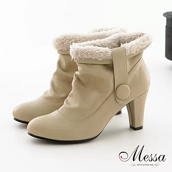 【Messa米莎】(MIT)甜美風格綁帶平底中筒靴_米色_36