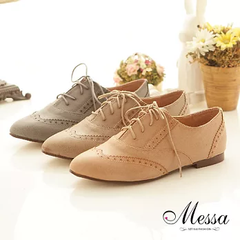 【Messa米莎】(MIT)懷舊雕花繫帶內真皮復古牛津鞋_棕色_36