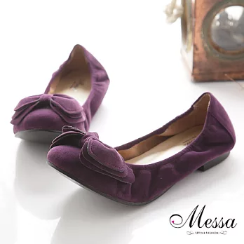 【Messa米莎】(MIT)可愛蝴蝶結麂皮柔軟娃娃鞋_紫色_35