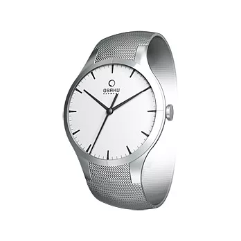 OBAKU 都會視覺米蘭時尚腕錶(銀框白)