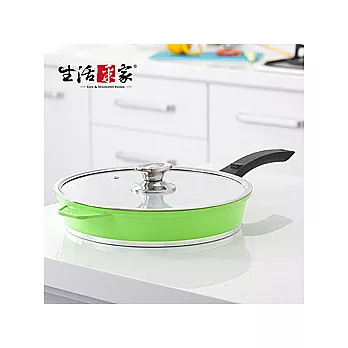 【生活采家】七彩系列28cm陶瓷不沾平底炒鍋_果綠#05006