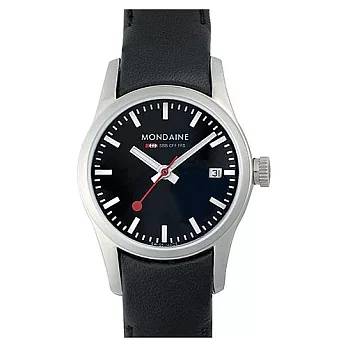 MONDAINE 瑞士國鐵藍寶石水晶女錶-黑/28mm