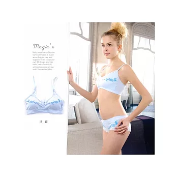 魔法e裳＊B069-2【蕾 絲繡花內衣組】無鋼圈設計*無縫3D超彈力托胸*舒適貼身無束縛感(淺藍附三角