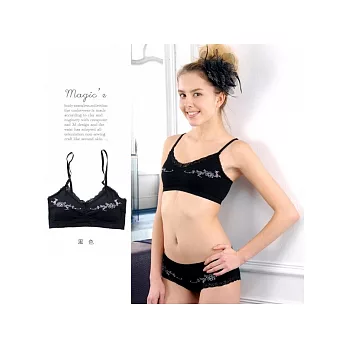 魔法e裳＊B069-2【蕾 絲繡花內衣組】無鋼圈設計*無縫3D超彈力托胸*舒適貼身無束縛感(黑色附魔法