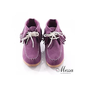 【Messa米莎】(MIT)甜美流蘇綁帶平底短筒靴_紫色_36