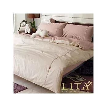 LITA麗塔(繽紛玩色－梅粉)加大四件式純棉兩用被床包組