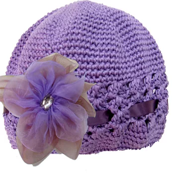 美國製Faigie手工花朵針織帽-雙層薄紗紫花