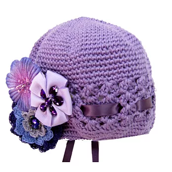 美國製Faigie手工花朵針織帽-三重瓣紫花