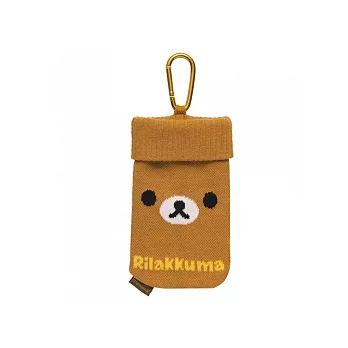 San-X 懶熊毛線吊掛數位收納袋。懶熊臉型。棕