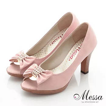 【Messa米莎】(MIT)浪漫蝴蝶結內真皮魚口鞋37粉紅色