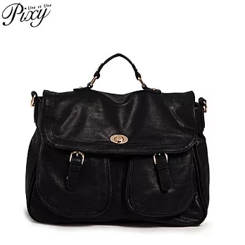 Pixy 雙口袋後背書包(時髦黑)